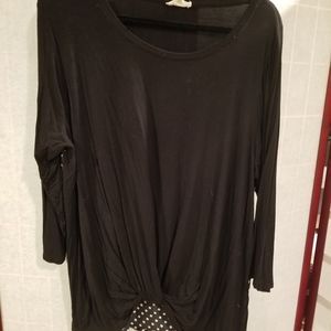 June and Delancey womens plus 2X black front knot, polka dot back 3/4 sleeve top